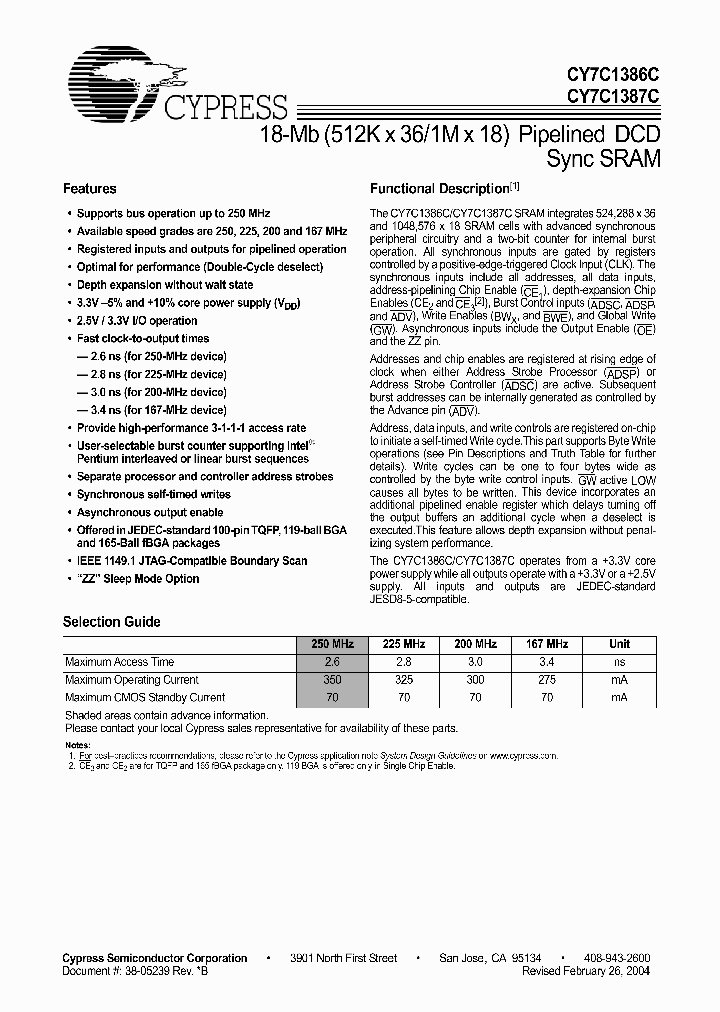 ICY7C1387C-167BGI_454612.PDF Datasheet