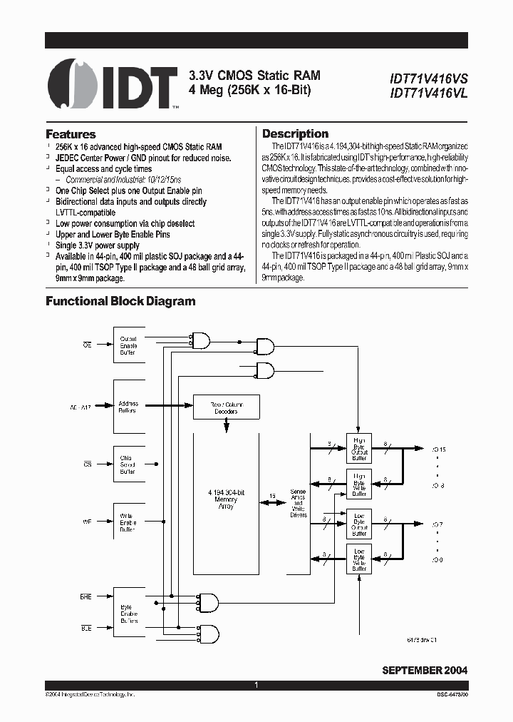 IDT71V416VL_467228.PDF Datasheet