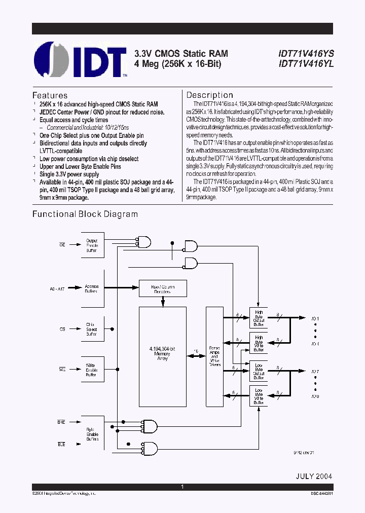 IDT71V416YS15YGI_475616.PDF Datasheet