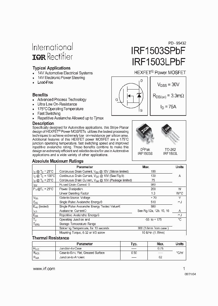 IRF1503LPBF_469519.PDF Datasheet