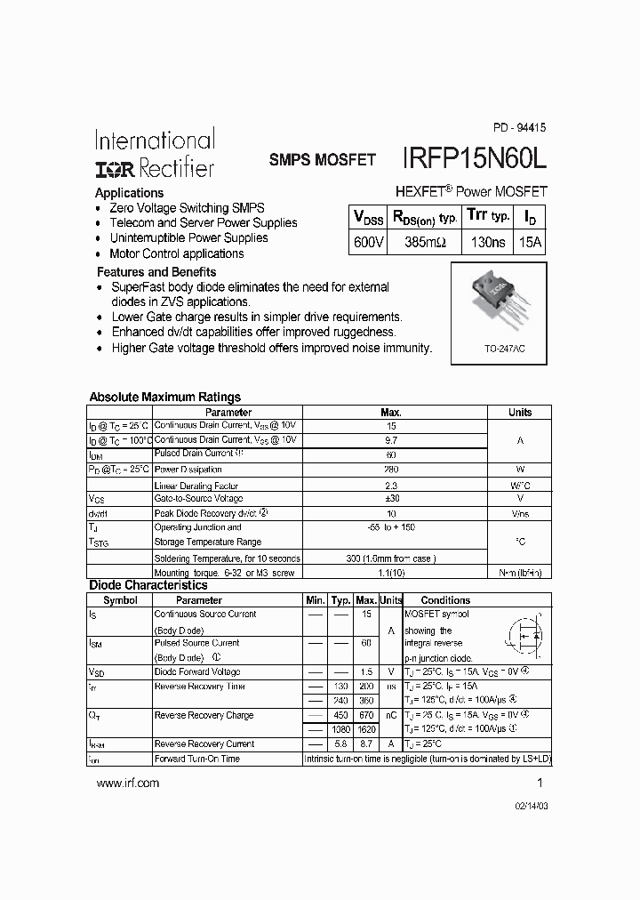 IRFP15N60L_458279.PDF Datasheet