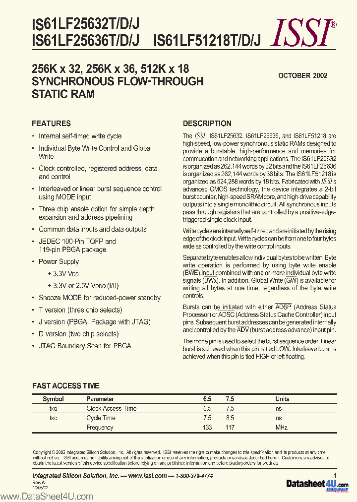 IS61LF25632_466341.PDF Datasheet
