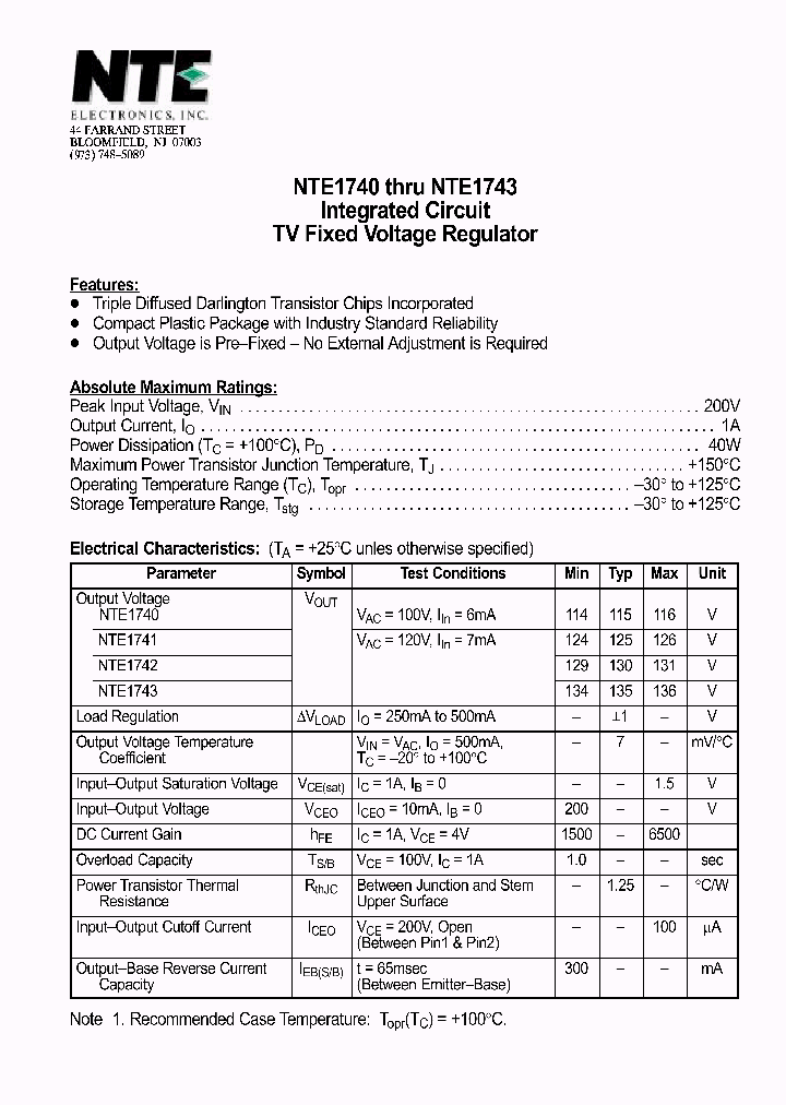 NTE1740_458342.PDF Datasheet