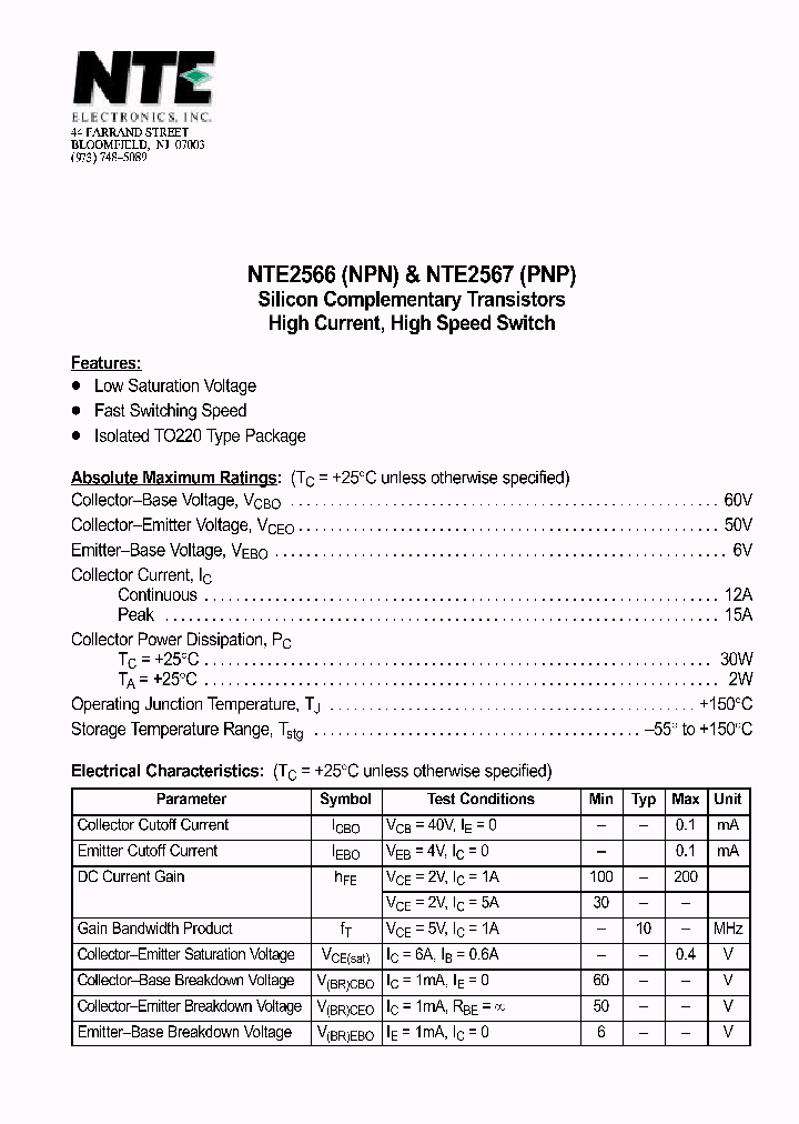 NTE2566_468408.PDF Datasheet