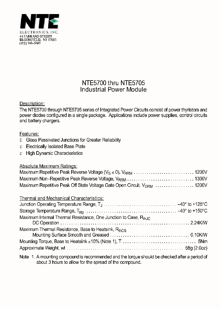 NTE5705_473038.PDF Datasheet