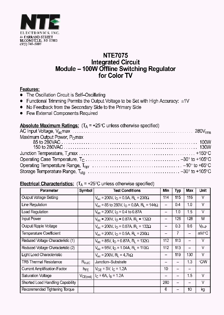 NTE7075_442951.PDF Datasheet