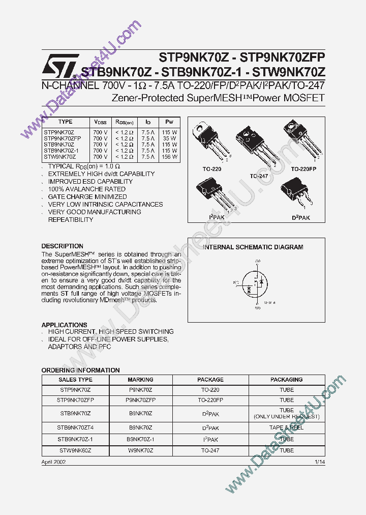 STB9NK70Z_469225.PDF Datasheet