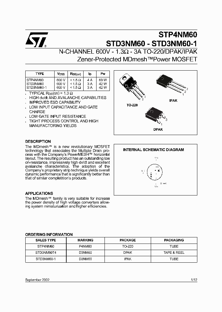 STD3NM60_460958.PDF Datasheet