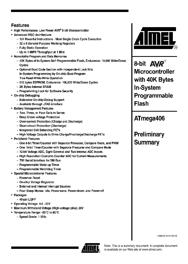 ATMEGA406-1AAU_538678.PDF Datasheet
