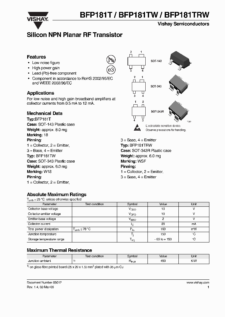 BFP181TRW_501813.PDF Datasheet