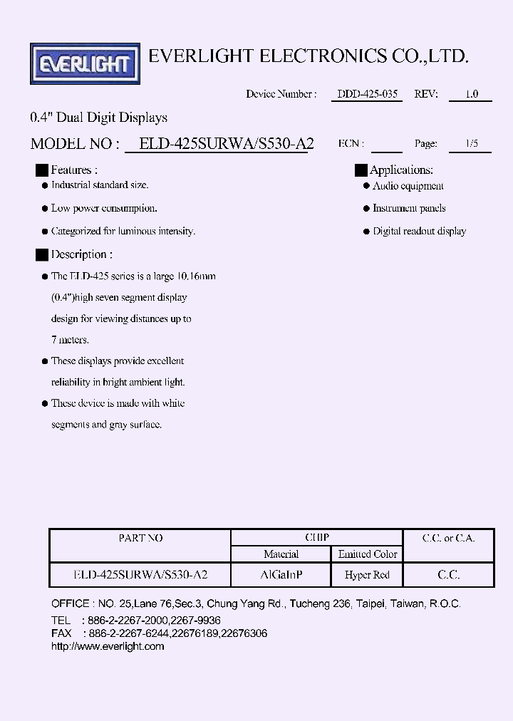 ELD425SURWA_503880.PDF Datasheet