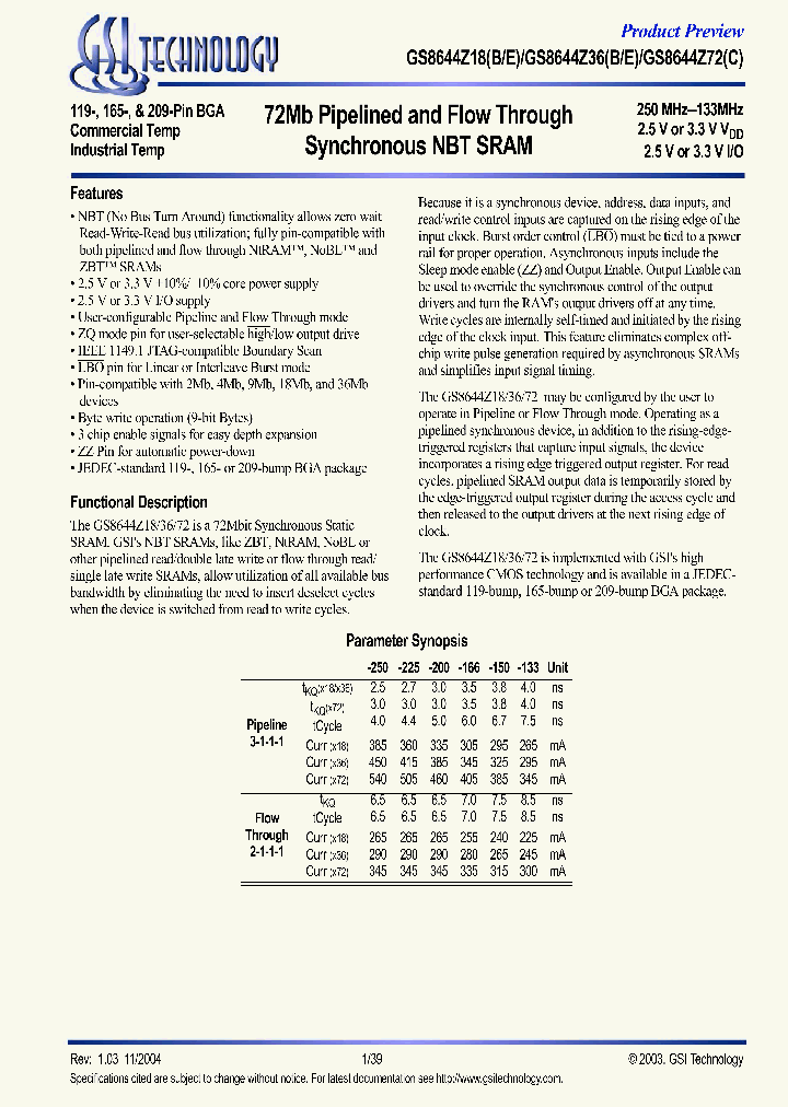 GS8644Z18_496068.PDF Datasheet