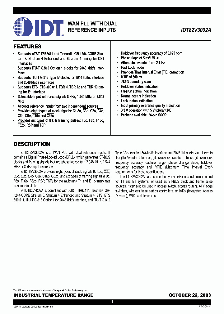 IDT82V3002A_527310.PDF Datasheet