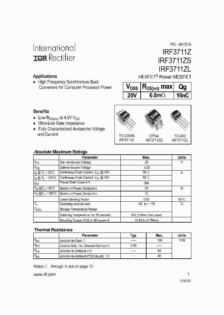 IRF3711ZL_497962.PDF Datasheet