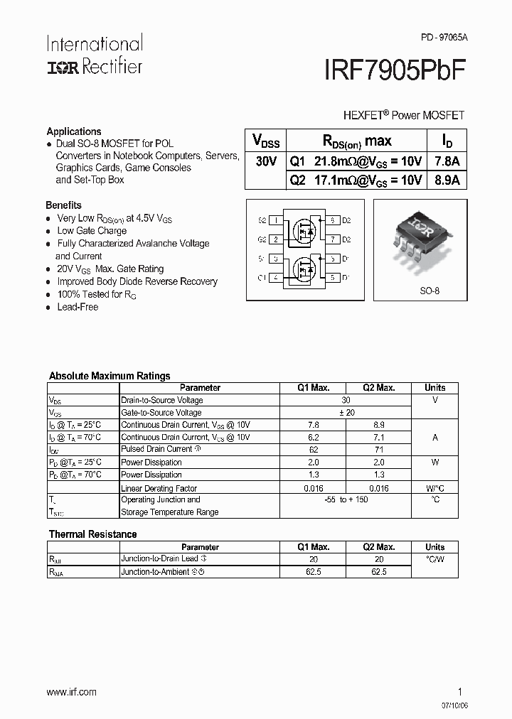 IRF7905PBF_523217.PDF Datasheet