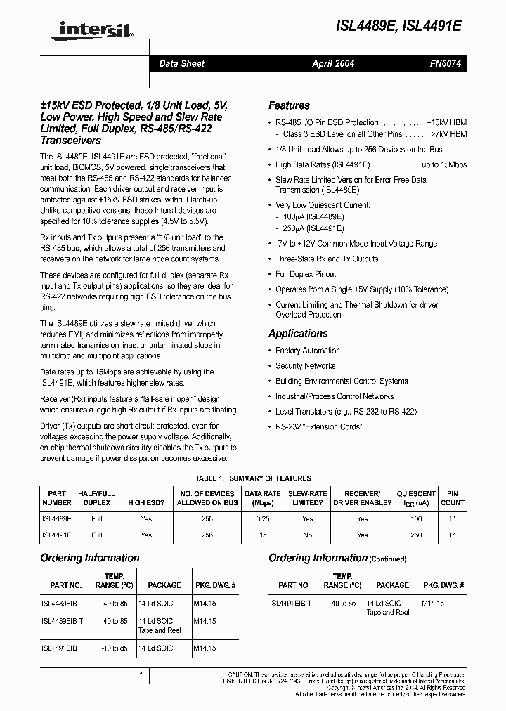 ISL4489EISL4491E_503918.PDF Datasheet