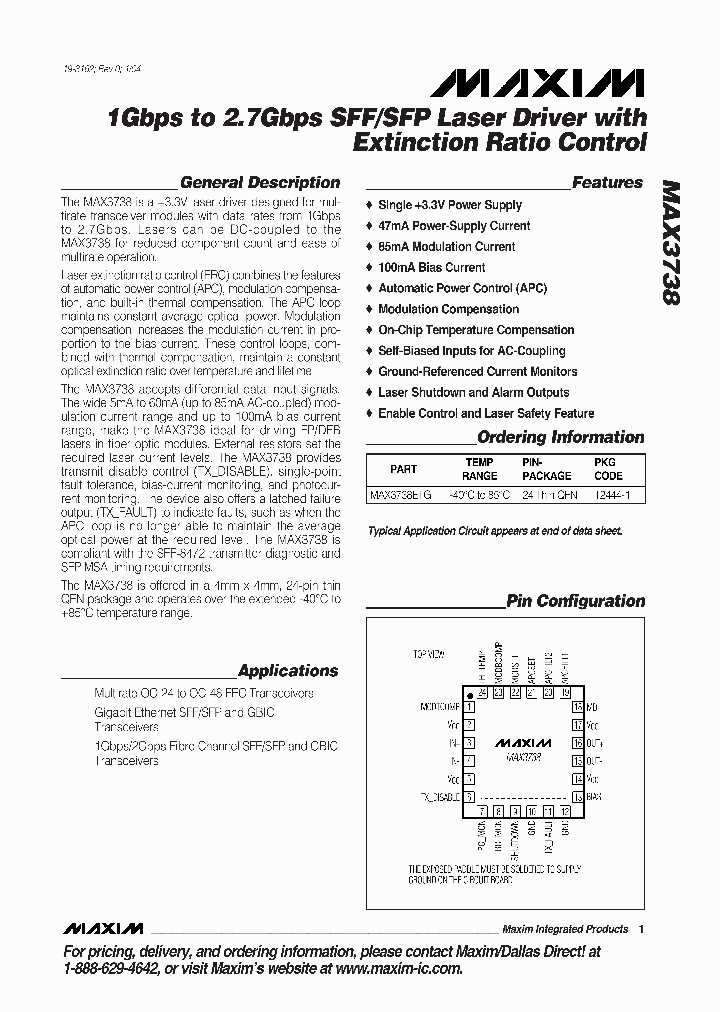 MAX3738ETG_520539.PDF Datasheet