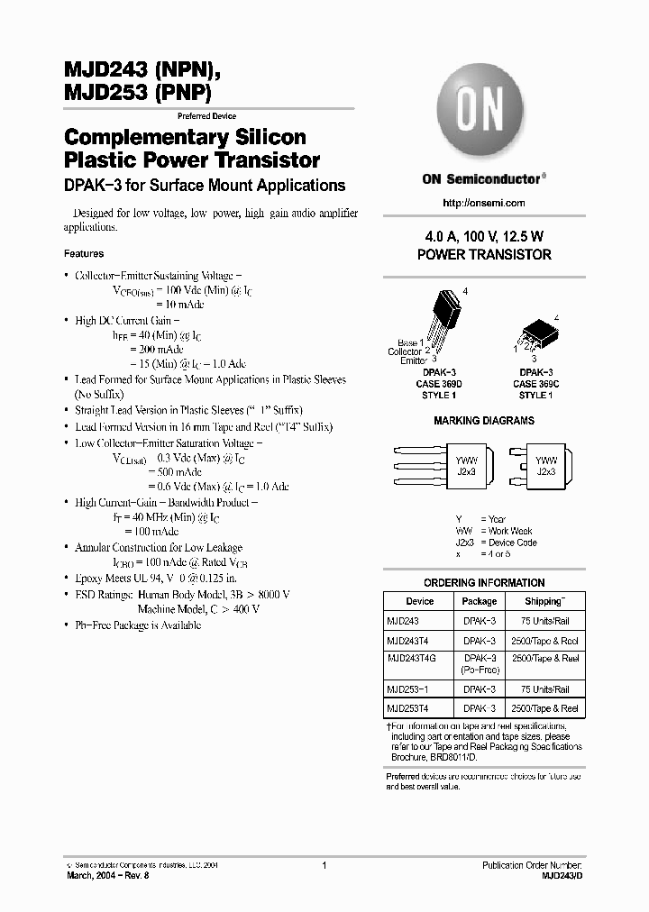 MJD253T4_542598.PDF Datasheet