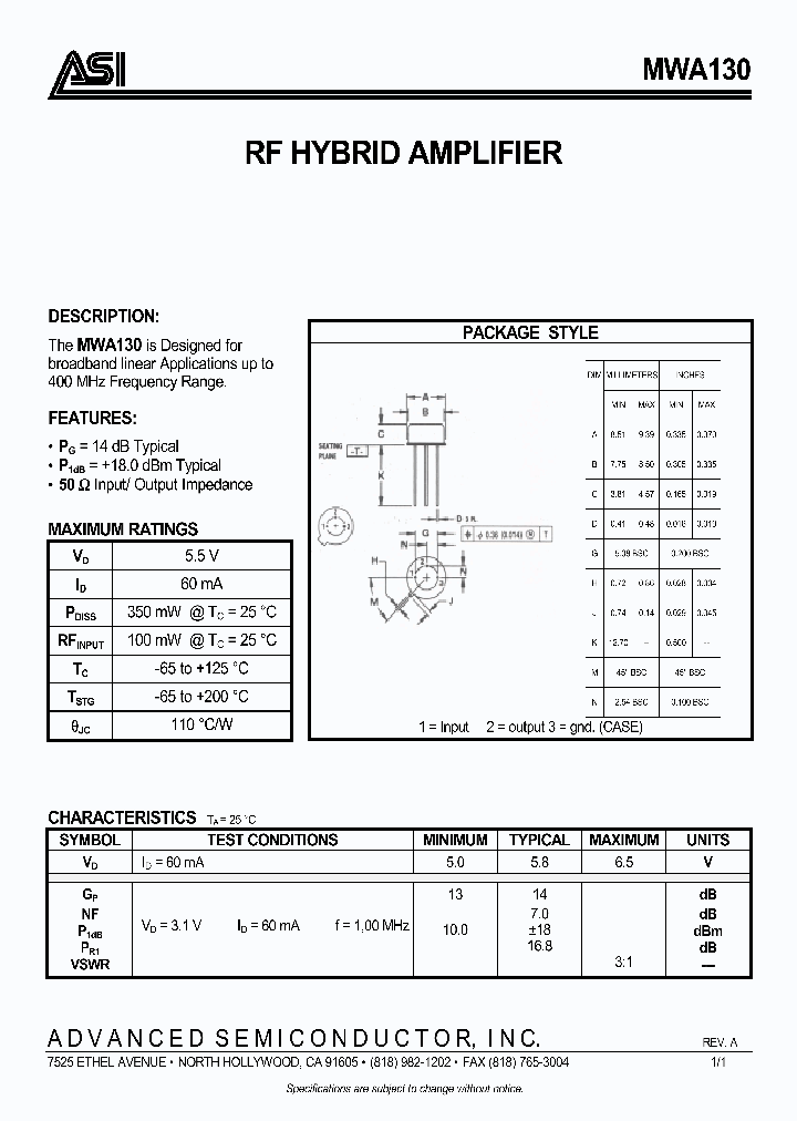 MWA130_526220.PDF Datasheet