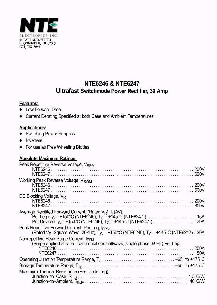 NTE6246_541217.PDF Datasheet