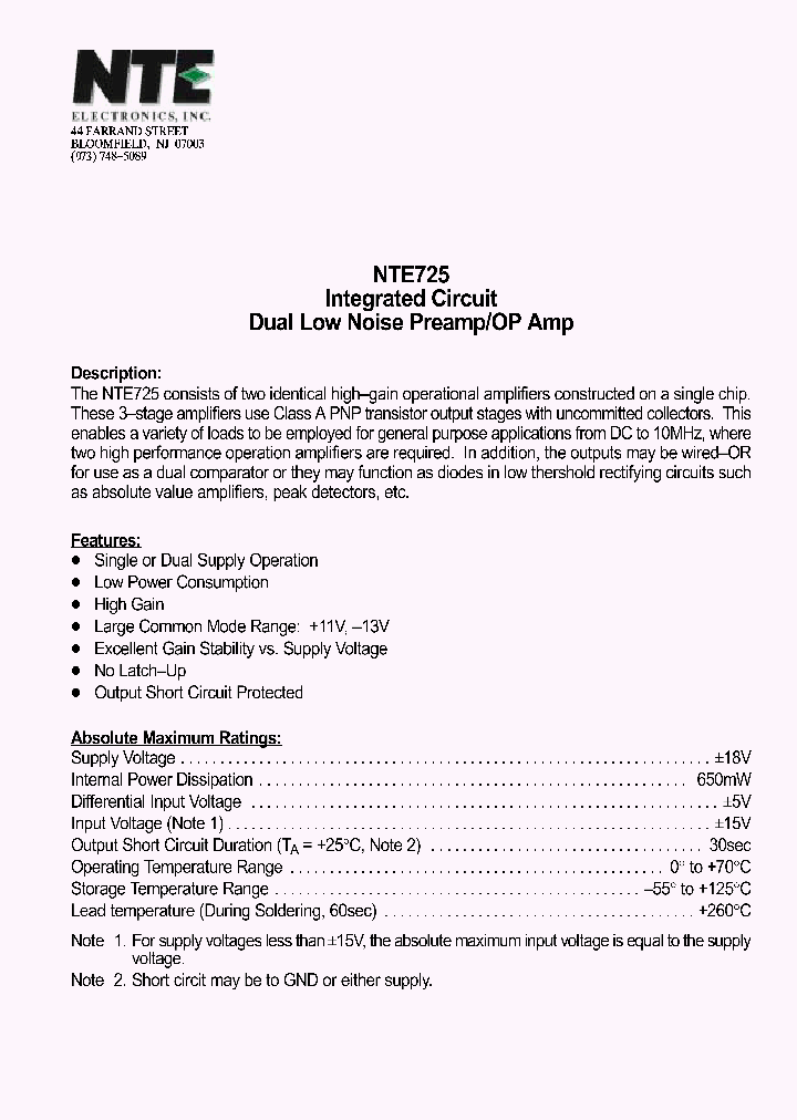 NTE725_488422.PDF Datasheet