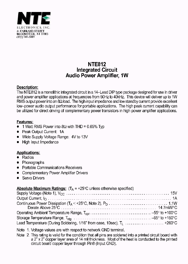 NTE812_488335.PDF Datasheet