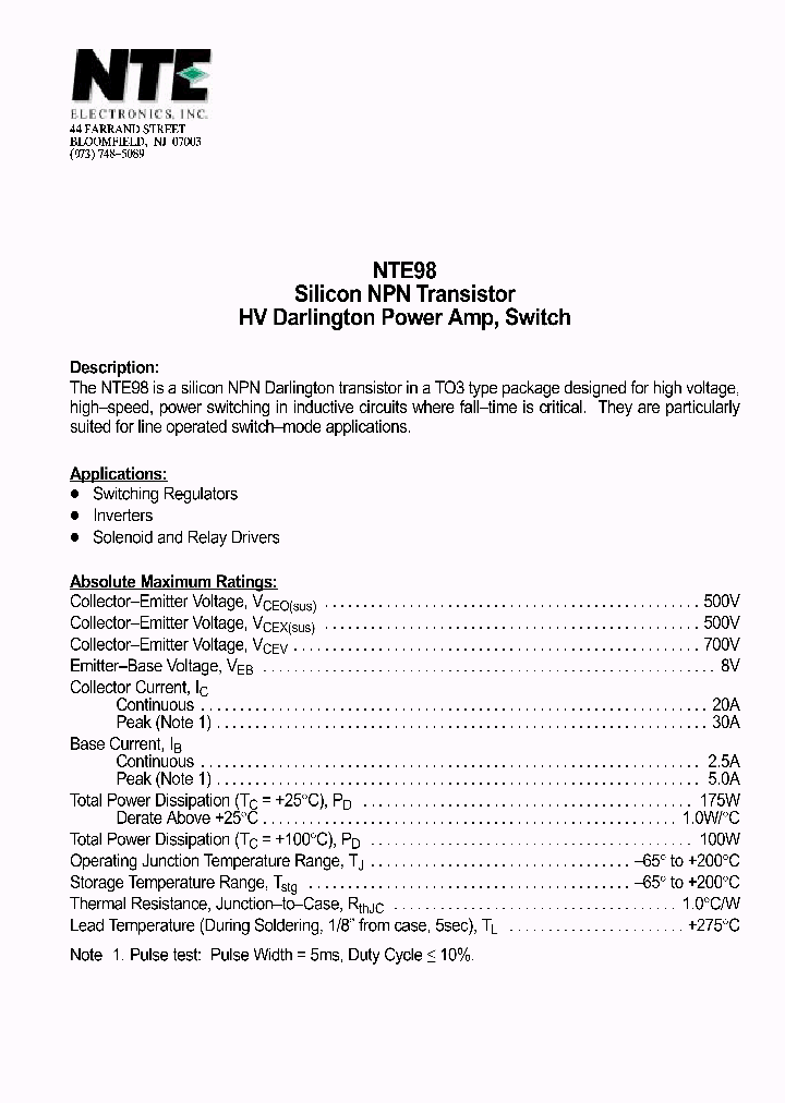NTE98_515955.PDF Datasheet
