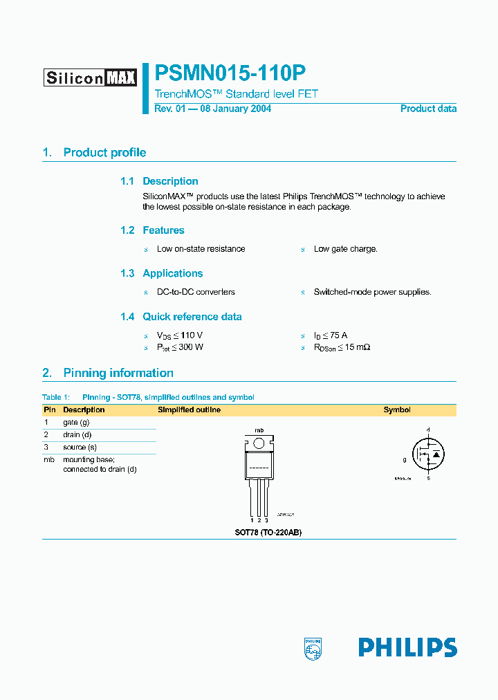 PSMN015-110P_518338.PDF Datasheet