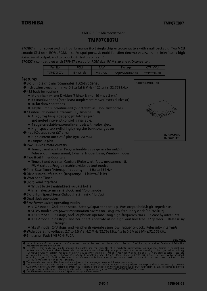 TMP87C807U_499930.PDF Datasheet