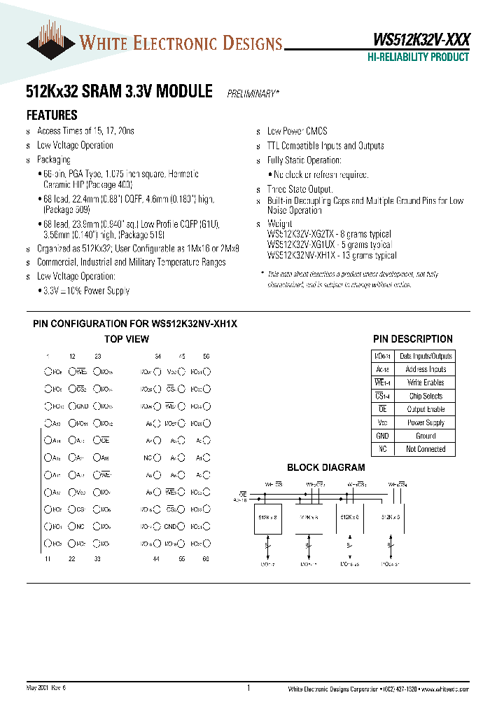 WS512K32V-15G2TIA_495132.PDF Datasheet