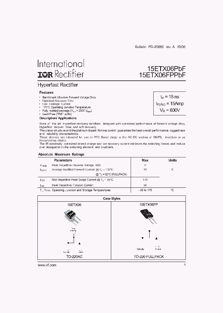 15ETX06PBF_710233.PDF Datasheet