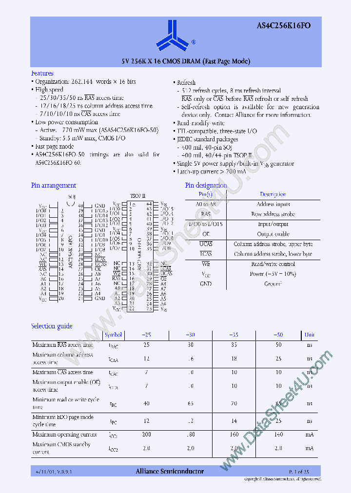 AS4C256K16FO_559630.PDF Datasheet