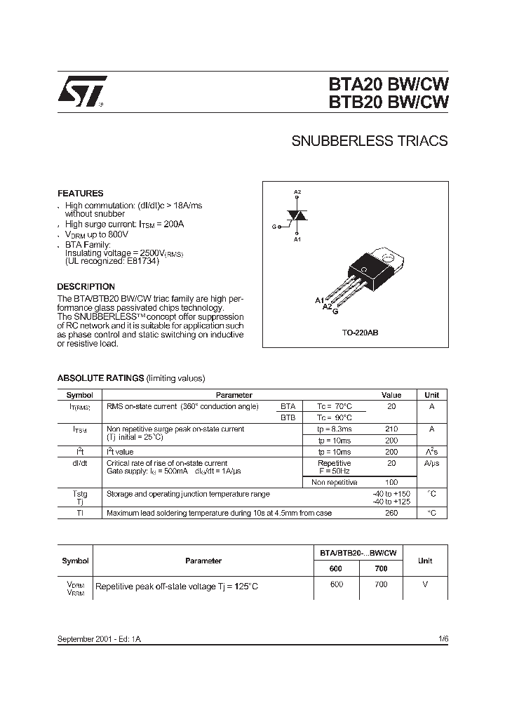 BTB20-600BW_71470.PDF Datasheet