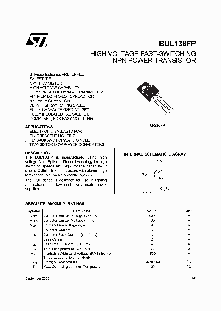 BUL138FP_737245.PDF Datasheet