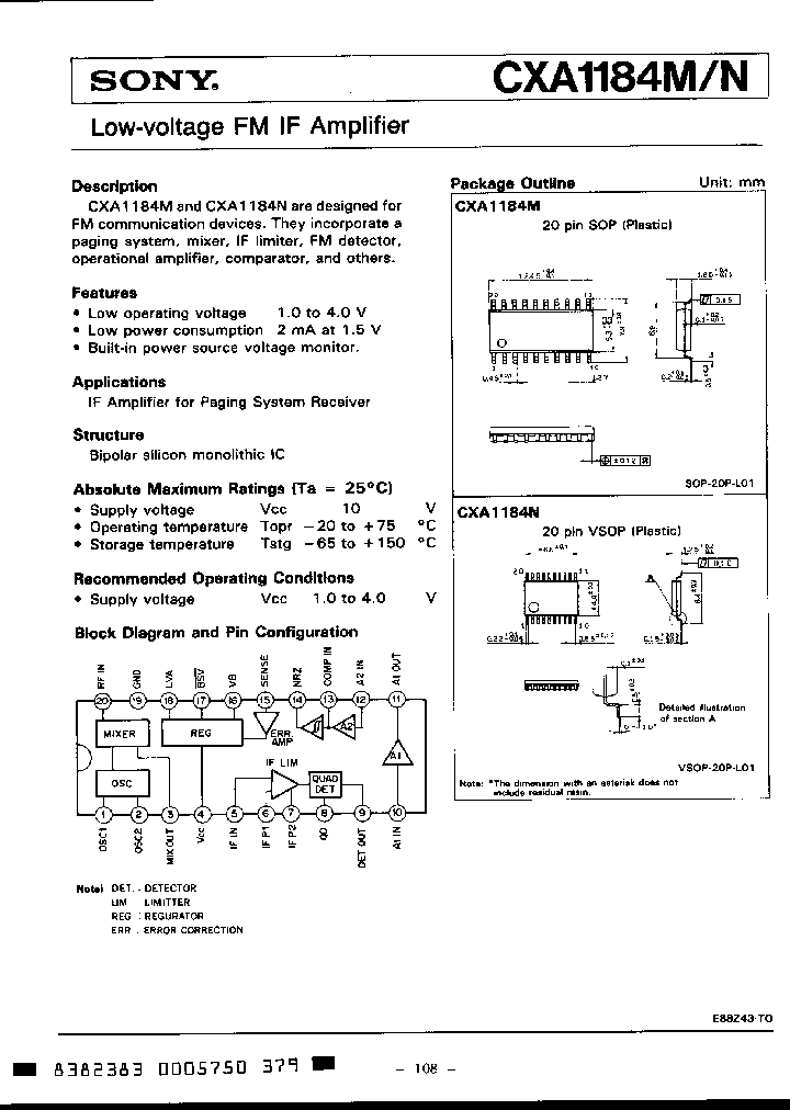 CXA1184M_609422.PDF Datasheet