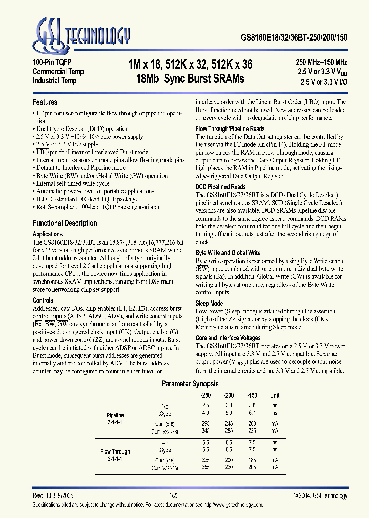 GS8160E18BT_626265.PDF Datasheet