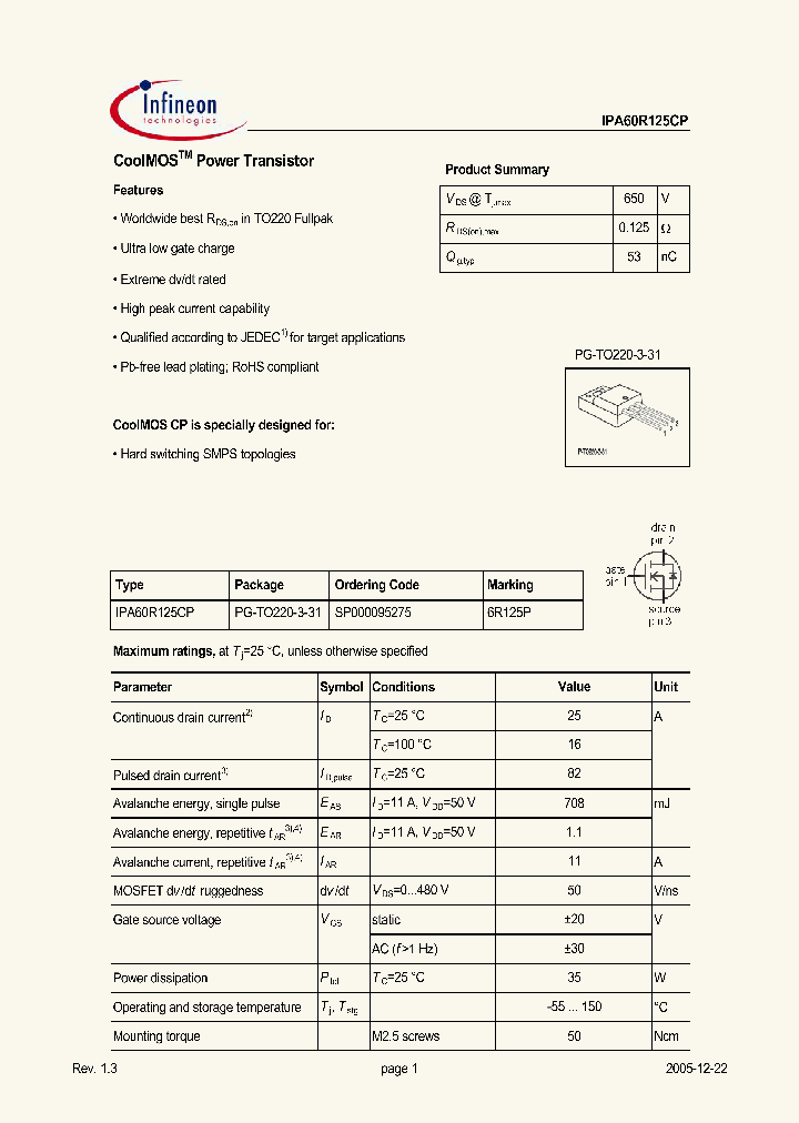 IPA60R125CP_646418.PDF Datasheet