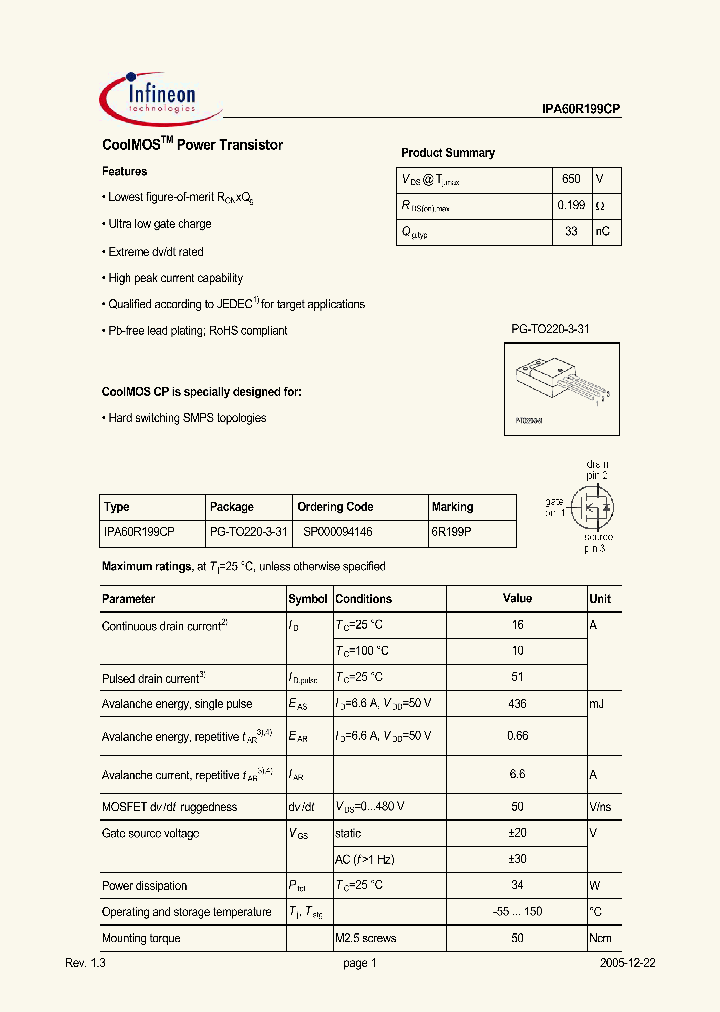 IPA60R199CP_657004.PDF Datasheet