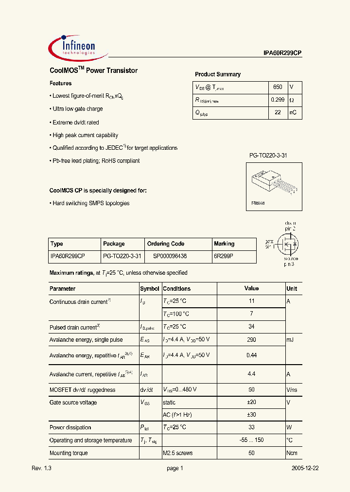 IPA60R299CP_657010.PDF Datasheet