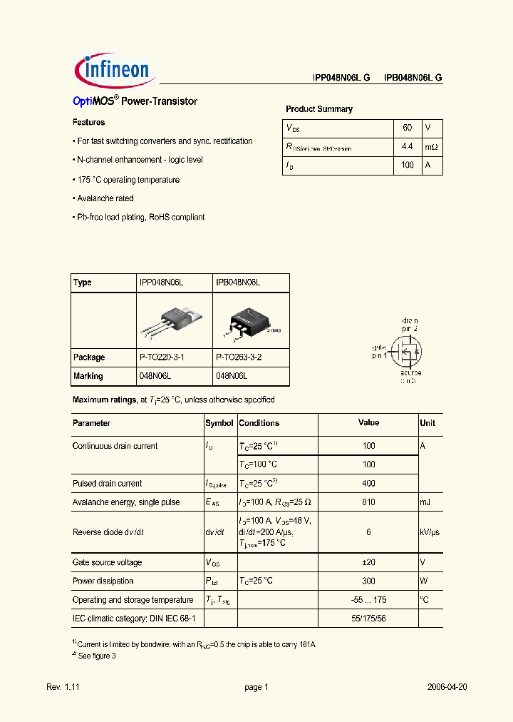 IPB048N06LG_657020.PDF Datasheet
