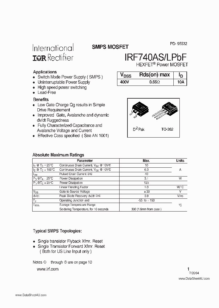 IRF740ASLPBF_743449.PDF Datasheet