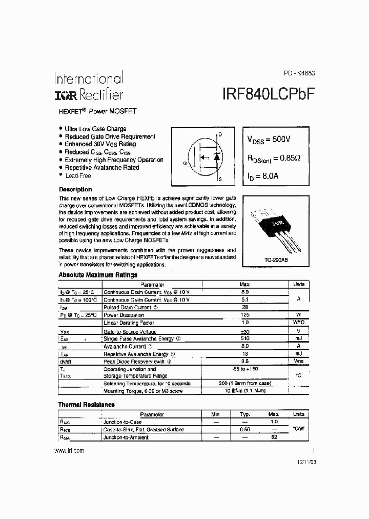 IRF840LCPBF_637973.PDF Datasheet