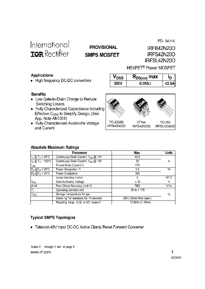 IRFS42N20D_575439.PDF Datasheet