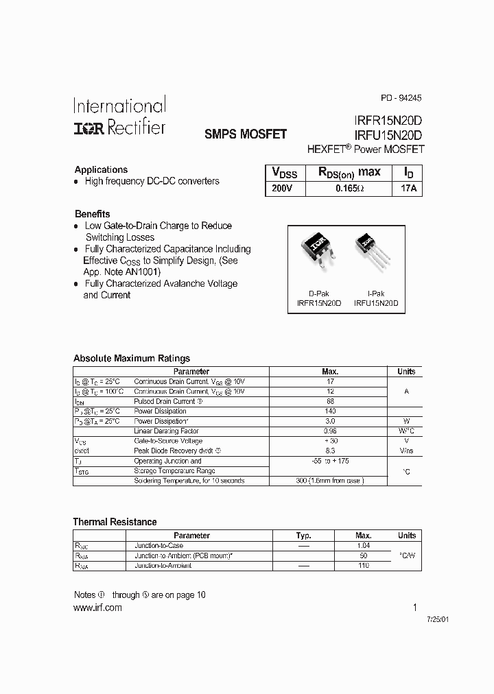 IRFR15N20D_38798.PDF Datasheet