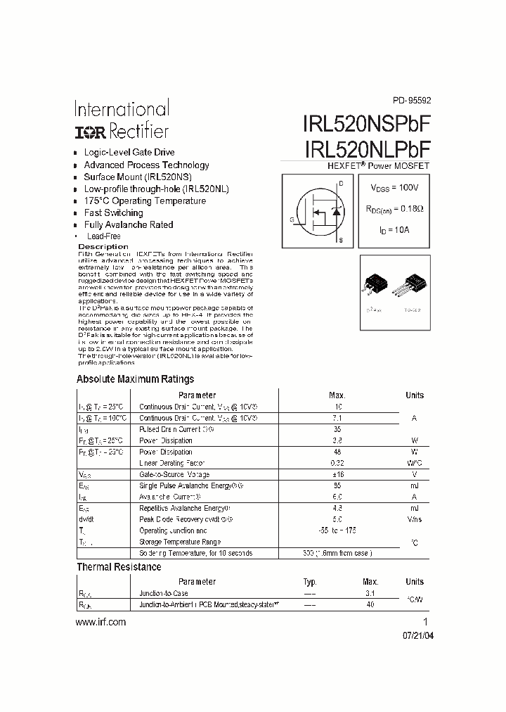 IRL520NSPBF_646641.PDF Datasheet