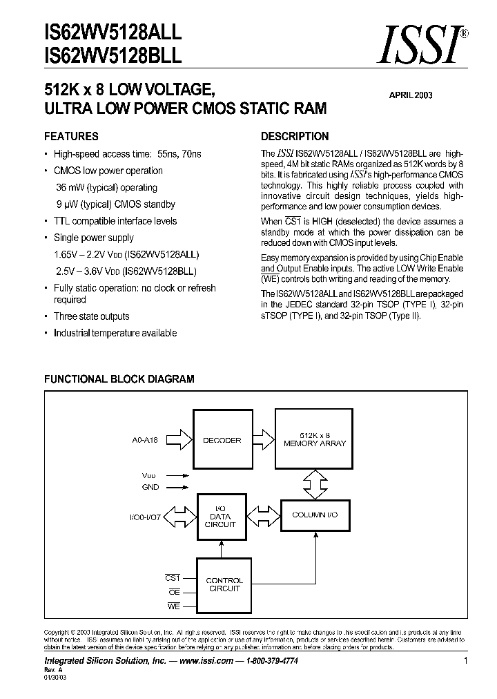 IS62WV5128ALL-70TI_584013.PDF Datasheet