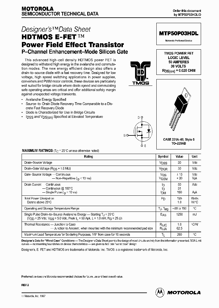 MTP50P03HDL_65002.PDF Datasheet