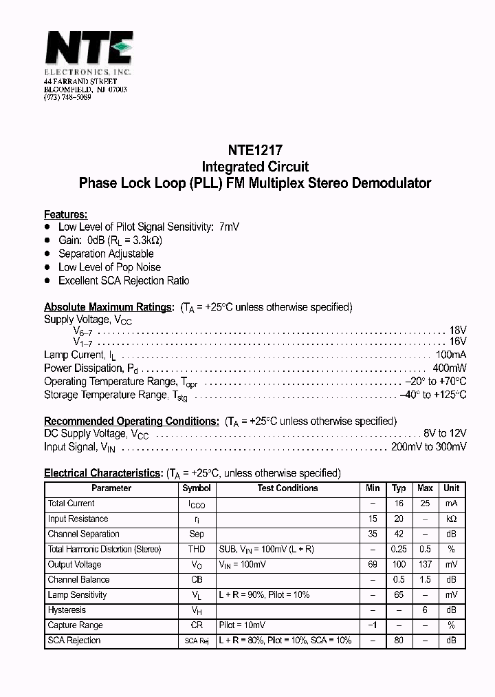 NTE1217_629758.PDF Datasheet