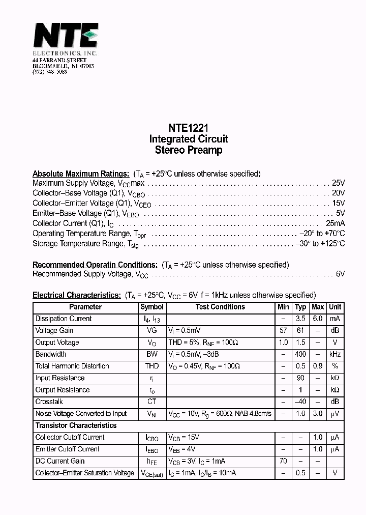 NTE1221_642605.PDF Datasheet