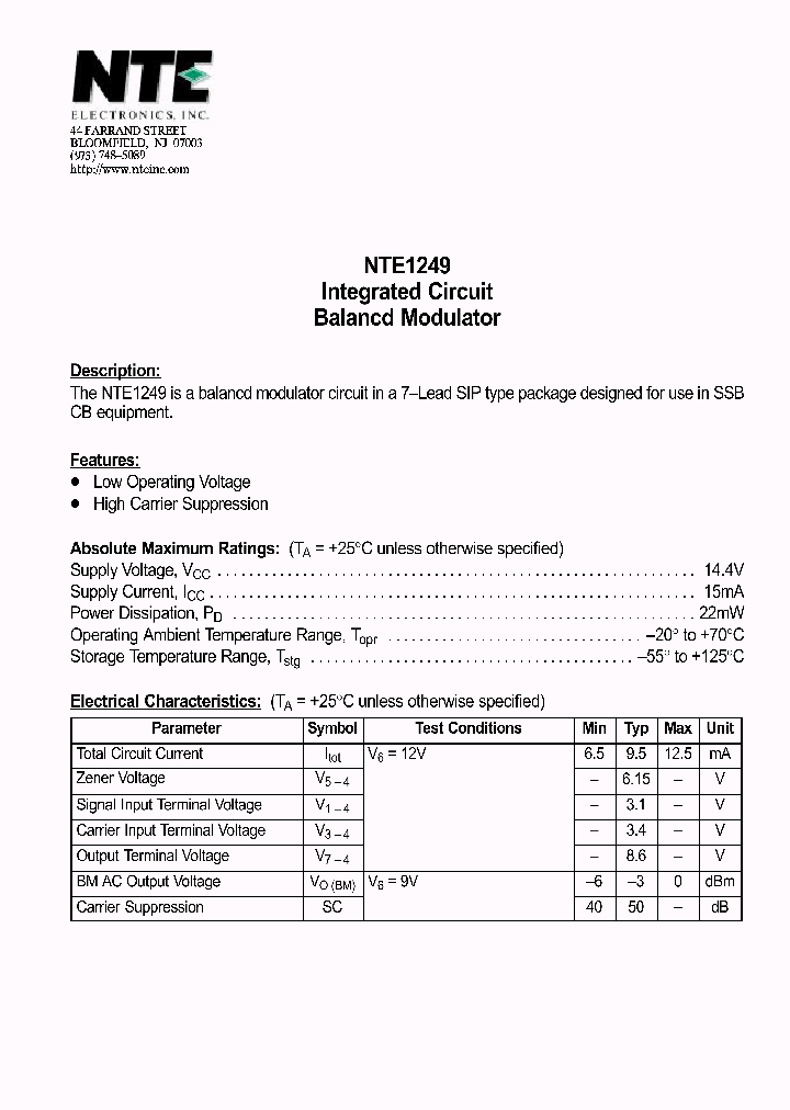 NTE1249_629702.PDF Datasheet